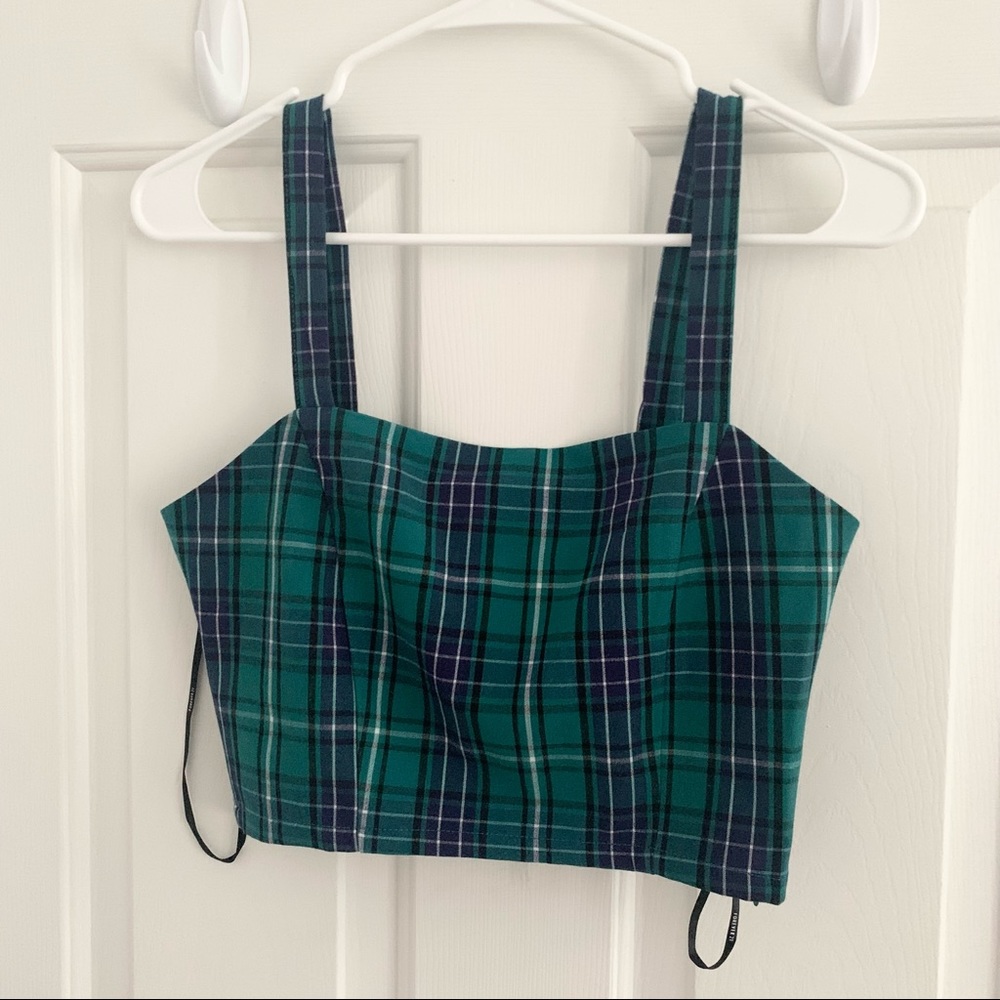 Green plaid crop top
